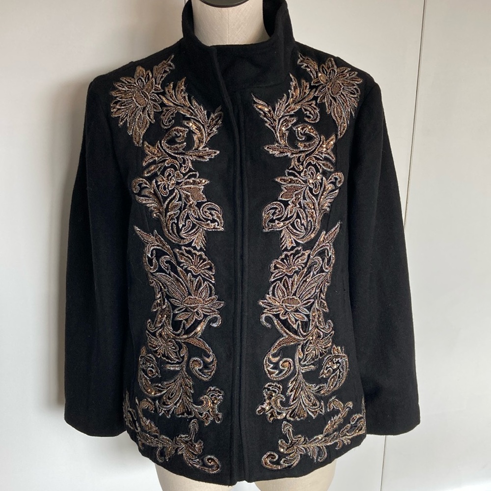 NEW—-Chico's Black Jacket with Gold Embroidery